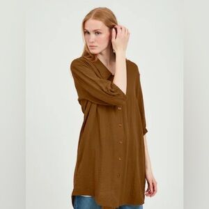 #37 Zara Size S-ptp 19 oversized Brown Button-Up Tunic Top